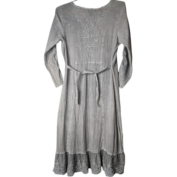 Charlie Paige gray button down dress 100% cotton embroidery and lace S/M - Picture 3 of 9